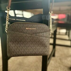 Michael Kors Jet Set Travel Medium Logo Dome Crossbody Bag, brown, tan and gold